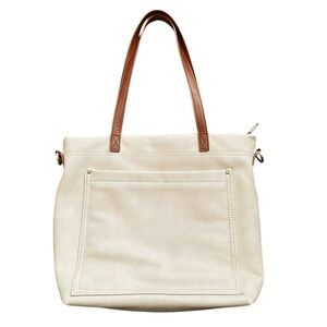 Sasha + Sofi Addison Tote Ivory Vegan Leather Tote Contrast Trim Double Handles